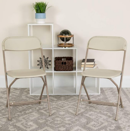 Beige Plastic Folding Chairs, Sold In Boxes Of 8.