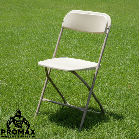 Beige Plastic Folding Chairs, Sold In Boxes Of 8.