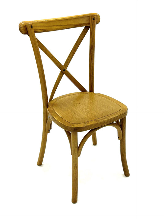 Cross back antique brushed light brown resin chair