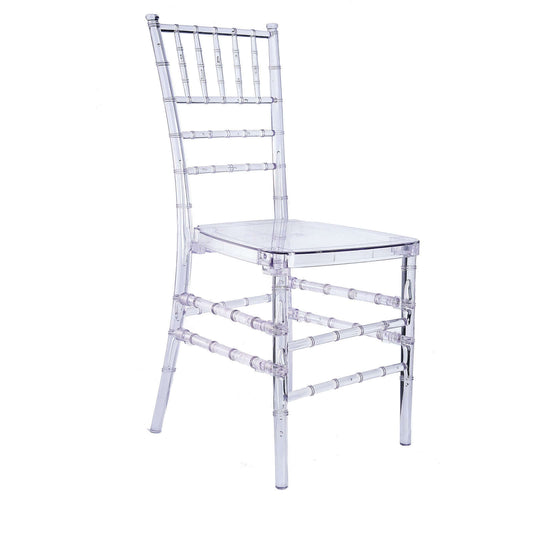 Crystal clear resin chiavari chair (sold in boxes of 4, assembly required) Price per chair