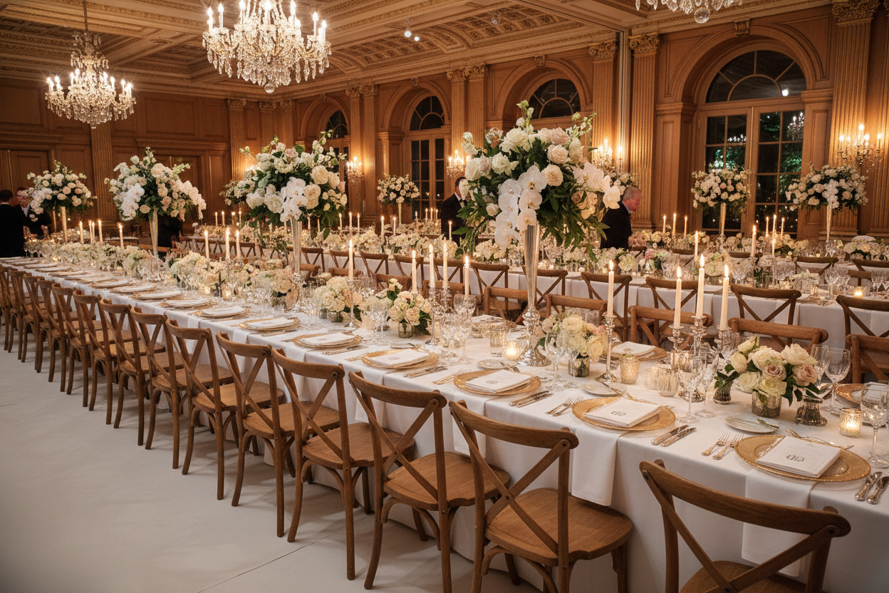 SILLAS DE RESINA CROSSBACK EN EVENTO FORMAL COLOR NATURAL